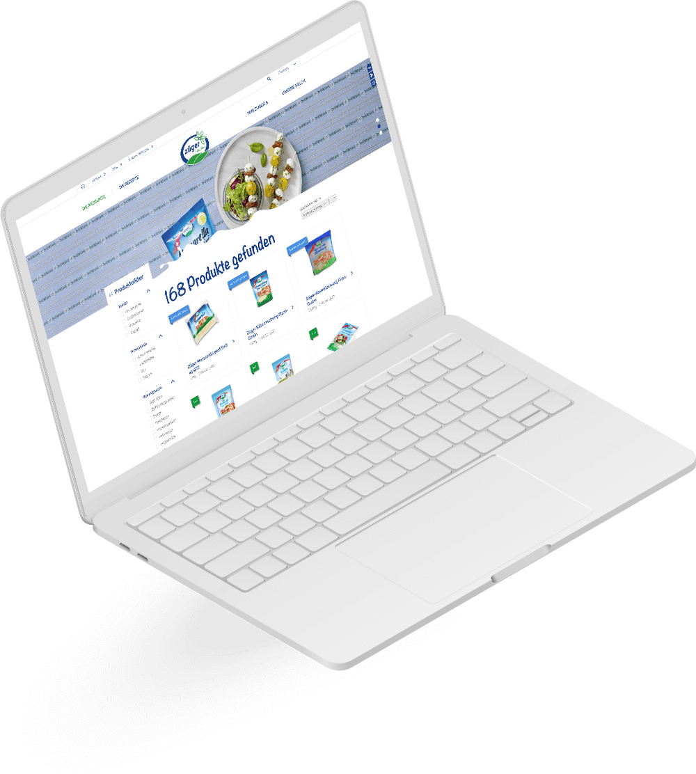 MacBook-Mockup der Produktübersicht im Online-Shop von Züger Frischkäse – Webdesign-Projekt von nuun gmbh, Agentur für Webdesign und UI/UX