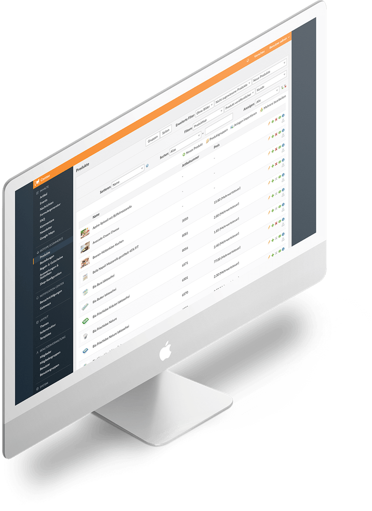 iMac-Mockup der Contao-CMS-Administration für die Website von Züger Frischkäse – Webdesign-Projekt von nuun gmbh, Agentur für Webdesign und UI/UX